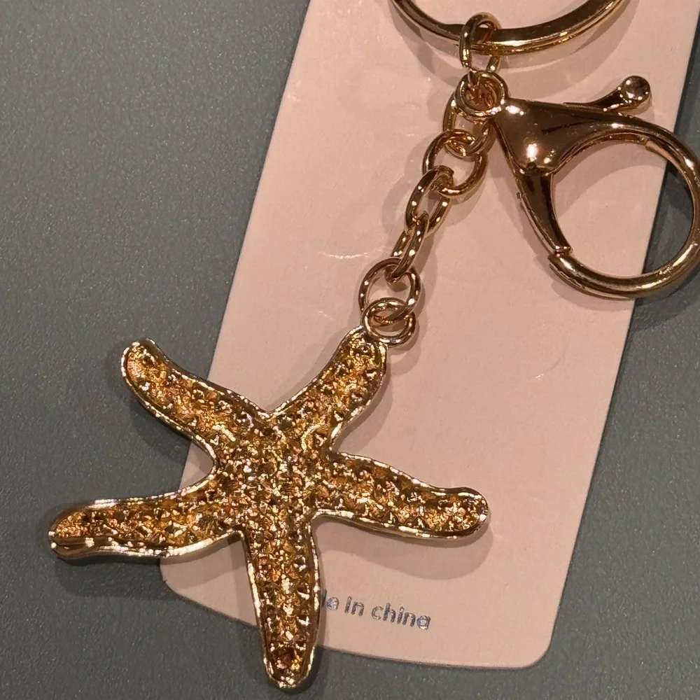 BAG CHARM Mint Starfish Keychain - Sparkly Crystal Sea Star Keyring Pink & Gold - Picture 4 of 6